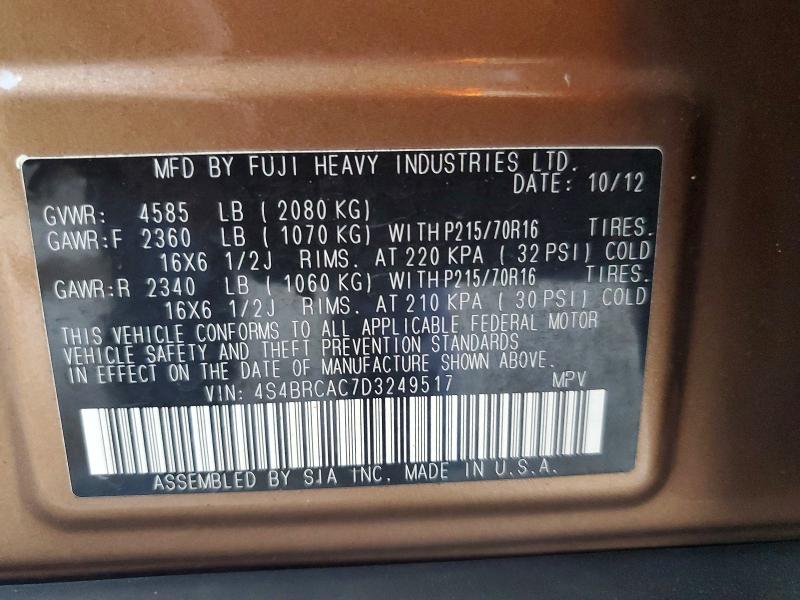 Aukcja sprzedaży 2013 Subaru Outback, vin: 4S4BRCAC7D3249517, numer aukcji: 65619846