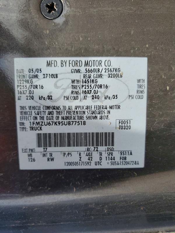 2005 Ford Explorer Sport Trac მანქანა იყიდება აუქციონზე, vin: 1FMZU67K95UB77518, აუქციონის ნომერი: 60964936
