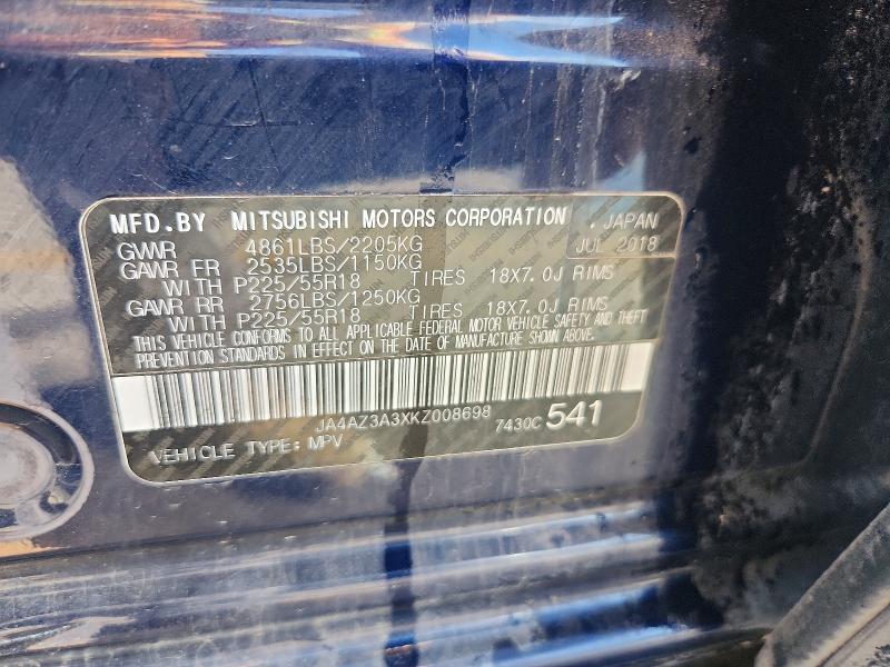 65706256 :رقم المزاد ، JA4AZ3A3XKZ008698 vin ، 2019 Mitsubishi Outlander مزاد بيع