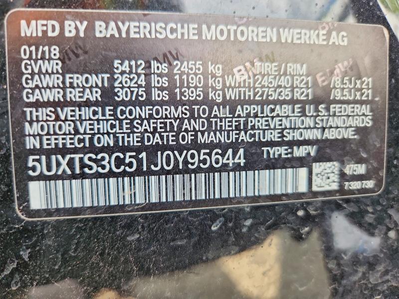 66656486 :رقم المزاد ، 5UXTS3C51J0Y95644 vin ، 2018 Bmw X3 مزاد بيع