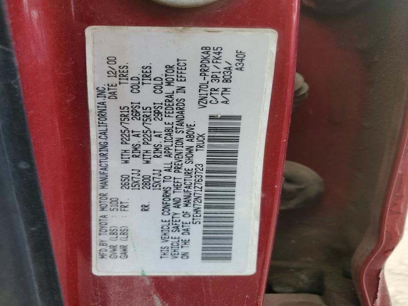 63185306 :رقم المزاد ، 5TEHN72N71Z763723 vin ، 2001 Toyota Tacoma مزاد بيع