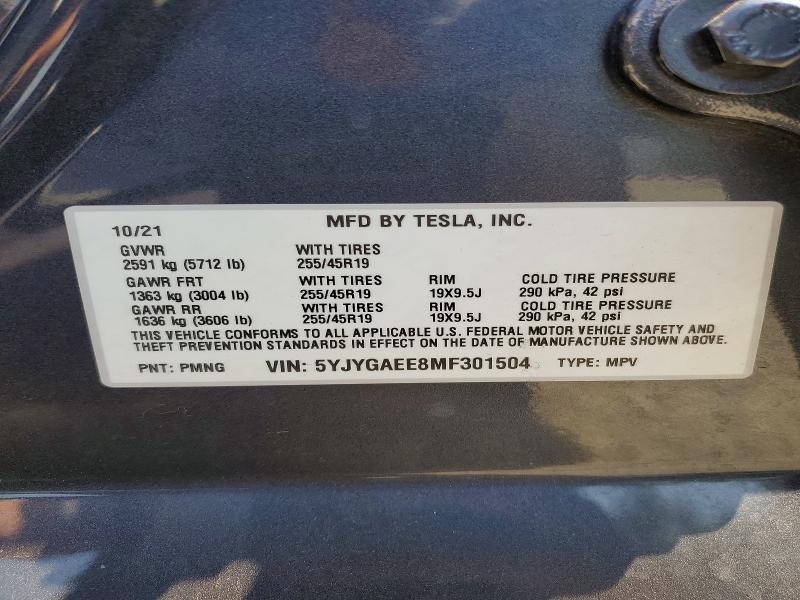 Aukcja sprzedaży 2021 Tesla Model Y, vin: 5YJYGAEE8MF301504, numer aukcji: 64603386