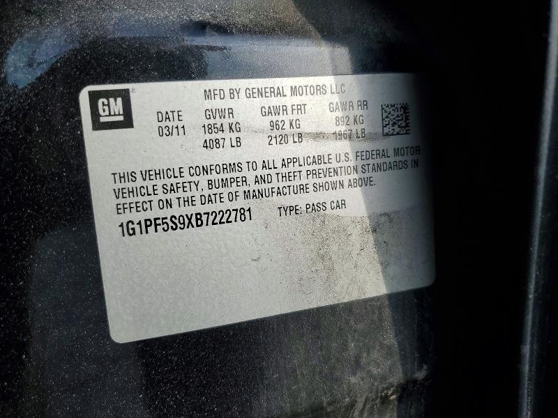 2011 Chevrolet Cruze მანქანა იყიდება აუქციონზე, vin: 1G1PF5S9XB7222781, აუქციონის ნომერი: 64037426