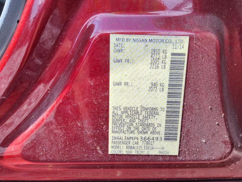 Aukcja sprzedaży 2015 Nissan Altima, vin: 1N4AL3APXFN366493, numer aukcji: 66000626