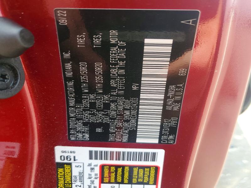 Aukcja sprzedaży 2022 Toyota Sienna, vin: 5TDDRKECXNS134203, numer aukcji: 64364716