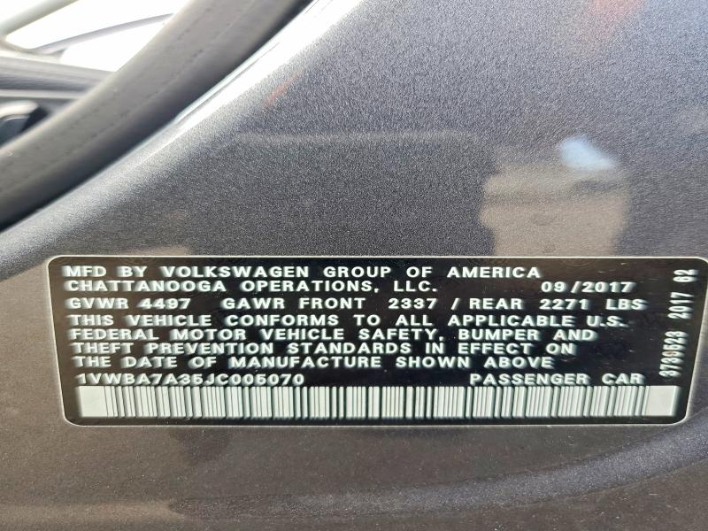 Aukcja sprzedaży 2018 Volkswagen Passat, vin: 1VWBA7A35JC005070, numer aukcji: 64083646