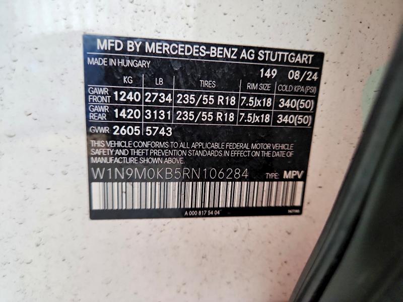 Продажа на аукционе авто 2024 Mercedes-benz Eqb, vin: W1N9M0KB5RN106284, номер лота: 63785986