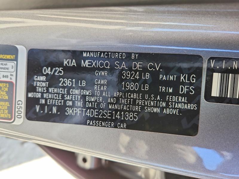 63360626 :رقم المزاد ، 3KPFT4DE2SE141385 vin ، 2025 Kia K4 مزاد بيع