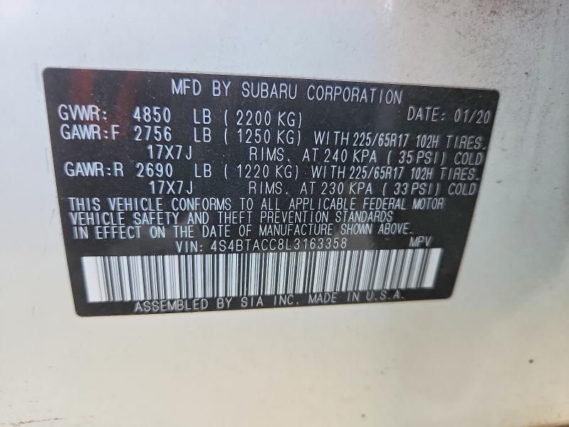 Aukcja sprzedaży 2020 Subaru Outback, vin: 4S4BTACC8L3163358, numer aukcji: 65503546