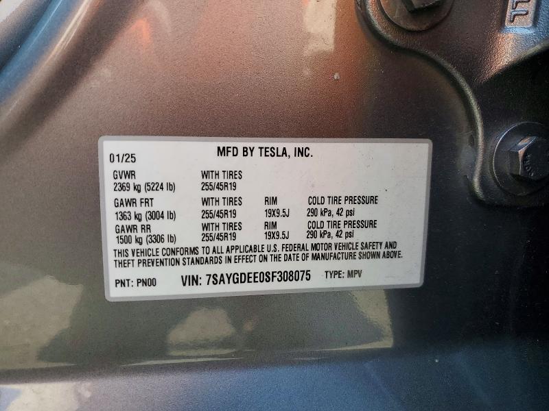 2025 Tesla Model Y მანქანა იყიდება აუქციონზე, vin: 7SAYGDEE0SF308075, აუქციონის ნომერი: 64156416