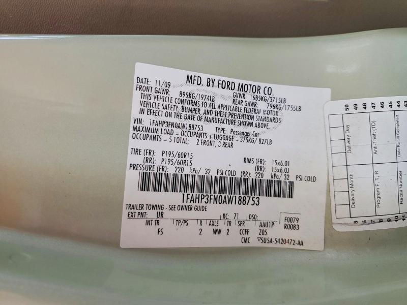 2010 Ford Focus მანქანა იყიდება აუქციონზე, vin: 1FAHP3FN0AW188753, აუქციონის ნომერი: 62713046