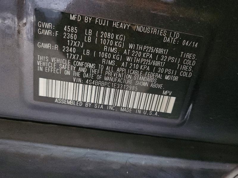 Продажа на аукционе авто 2014 Subaru Outback, vin: 4S4BRBPC1E3312985, номер лота: 64515586