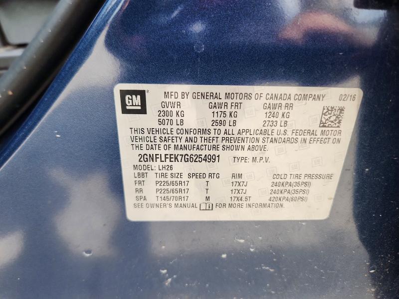 64820106 :رقم المزاد ، 2GNFLFEK7G6254991 vin ، 2016 Chevrolet Equinox مزاد بيع