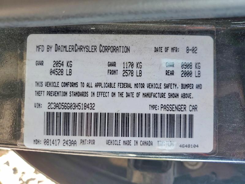 Aukcja sprzedaży 2003 Chrysler Concorde, vin: 2C3AD56G03H518432, numer aukcji: 63780936