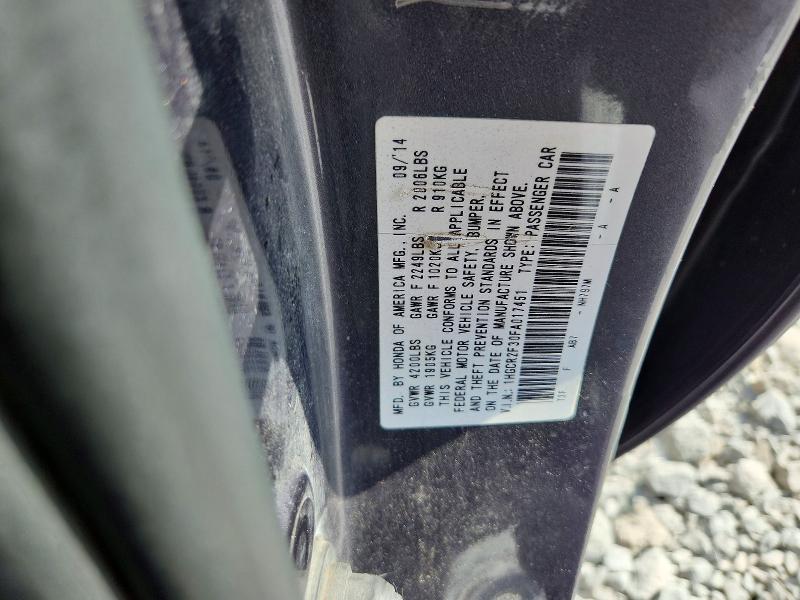 65698816 :رقم المزاد ، 1HGCR2F30FA017451 vin ، 2015 Honda Accord مزاد بيع