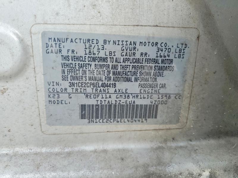 2014 Nissan Versa Note მანქანა იყიდება აუქციონზე, vin: 3N1CE2CP6EL404419, აუქციონის ნომერი: 66840416