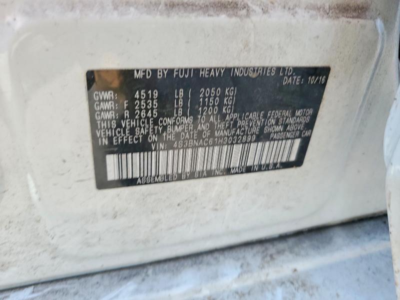 2017 Subaru Legacy მანქანა იყიდება აუქციონზე, vin: 4S3BNAC61H3032899, აუქციონის ნომერი: 65505416