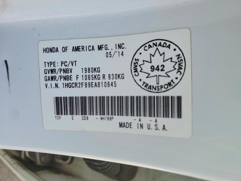 2014 Honda Accord მანქანა იყიდება აუქციონზე, vin: 1HGCR2F89EA810645, აუქციონის ნომერი: 65727986