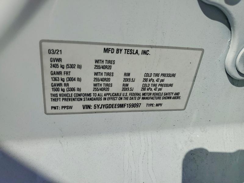 Aukcja sprzedaży 2021 Tesla Model Y, vin: 5YJYGDEE9MF159097, numer aukcji: 64319986
