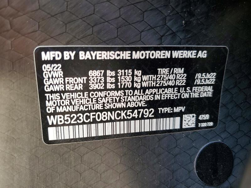 Aukcja sprzedaży 2022 Bmw Ix, vin: WB523CF08NCK54792, numer aukcji: 67023106