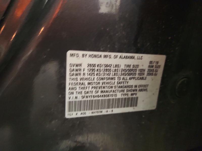 Aukcja sprzedaży 2019 Honda Pilot, vin: 5FNYF6H64KB087015, numer aukcji: 63783836