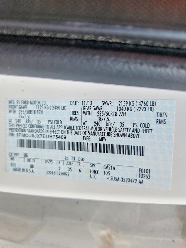 Продаж на аукціоні авто 2014 Ford Escape, vin: 1FMCU9JX7EUB75469, номер лоту: 63579656