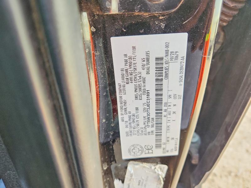 65286936 :رقم المزاد ، 1FT8W3DT3JEC31891 vin ، 2018 Ford F350 مزاد بيع