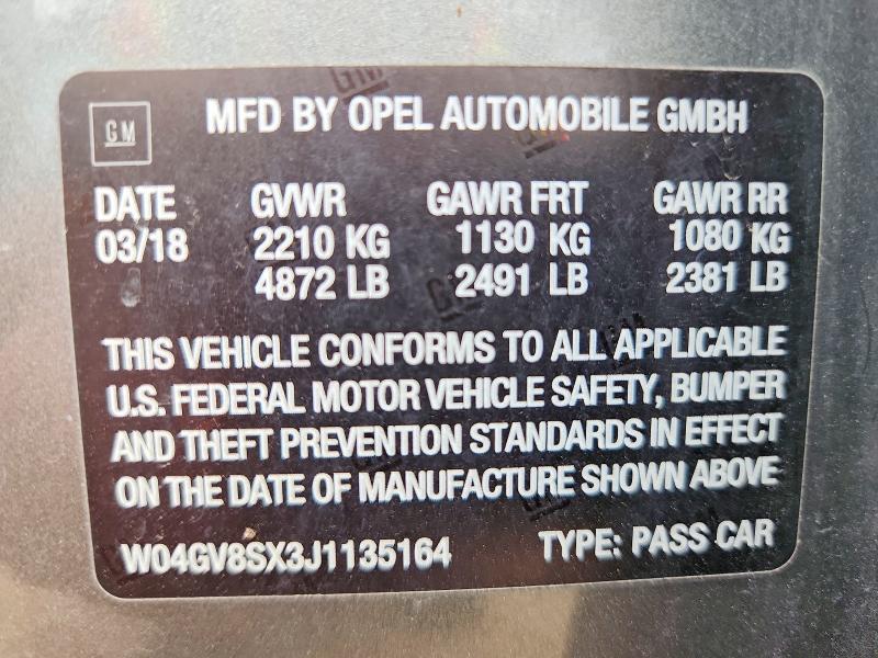 63480556 :رقم المزاد ، W04GV8SX3J1135164 vin ، 2018 Buick Regal Tourx مزاد بيع