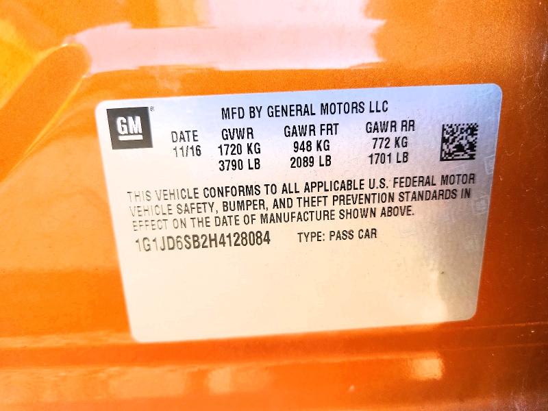 Aukcja sprzedaży 2017 Chevrolet Sonic, vin: 1G1JD6SB2H4128084, numer aukcji: 66395846
