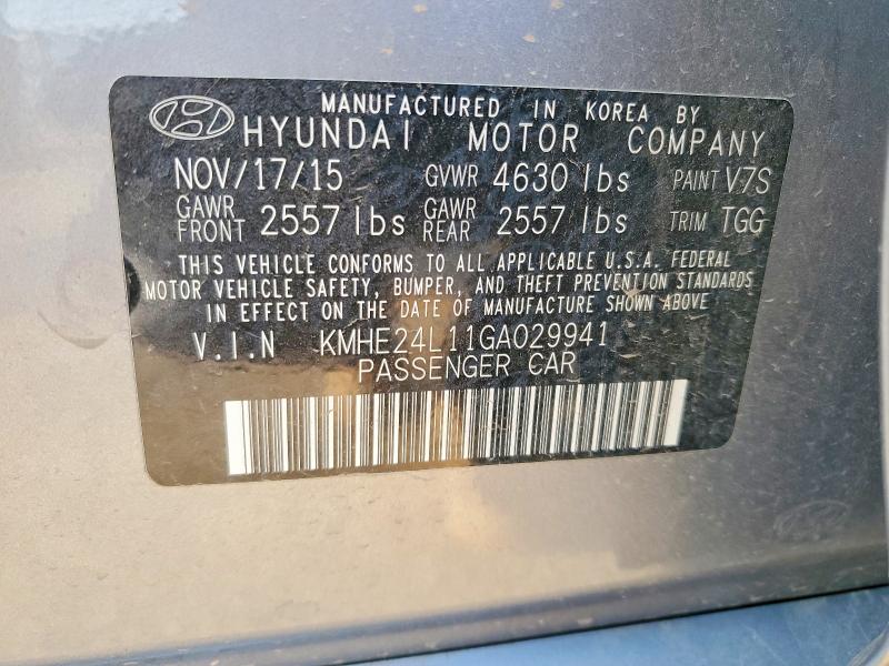 67038176 :رقم المزاد ، KMHE24L11GA029941 vin ، 2016 Hyundai Sonata Hybrid مزاد بيع