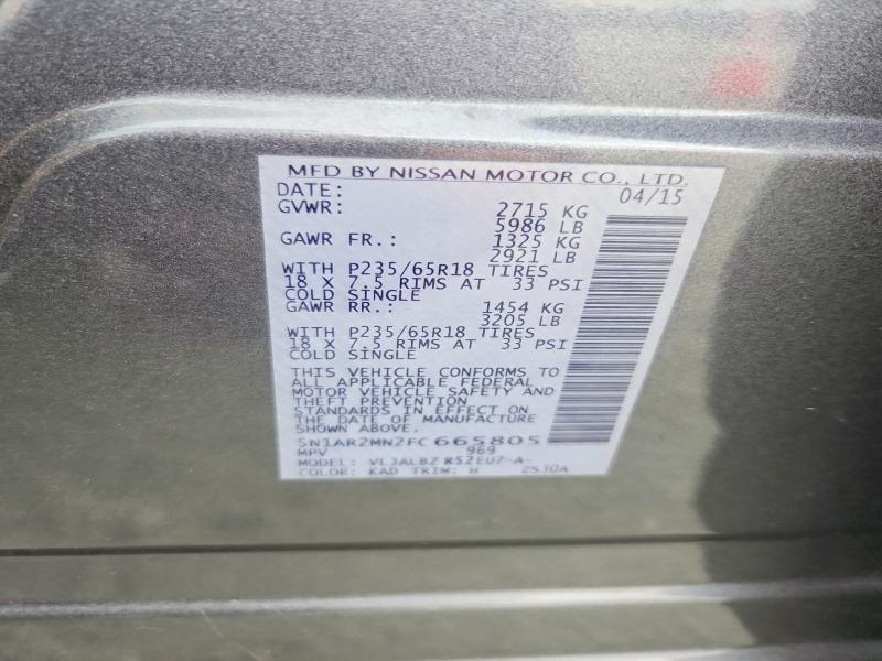 Продажа на аукционе авто 2015 Nissan Pathfinder, vin: 5N1AR2MN2FC665805, номер лота: 65799446