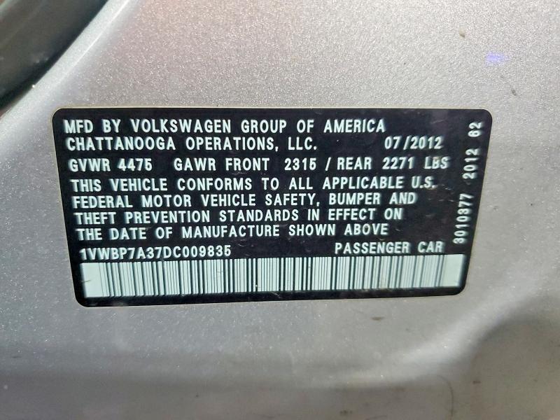 Продажа на аукционе авто 2013 Volkswagen Passat, vin: 1VWBP7A37DC009835, номер лота: 65347456