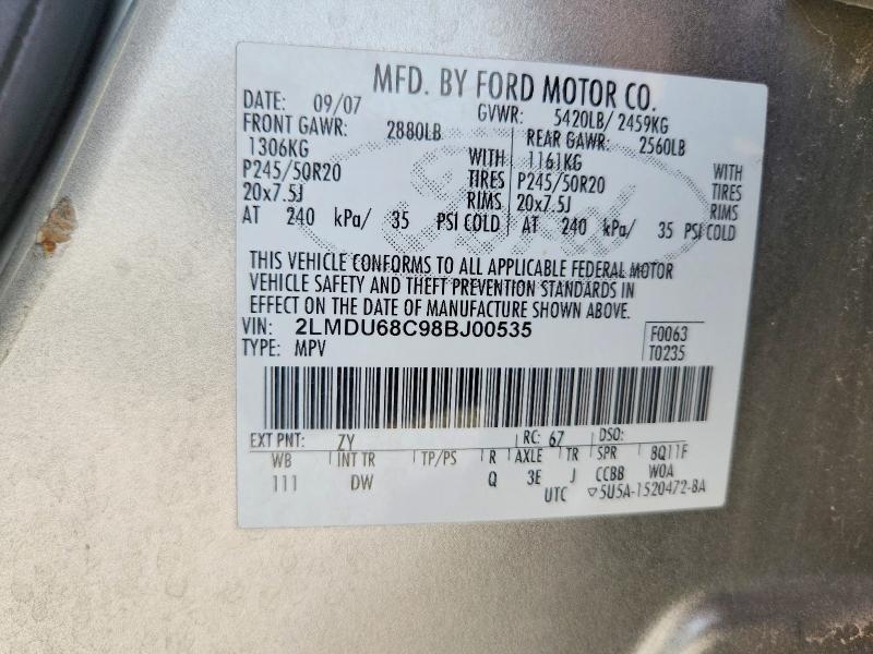 Aukcja sprzedaży 2008 Lincoln Mkx, vin: 2LMDU68C98BJ00535, numer aukcji: 65868816