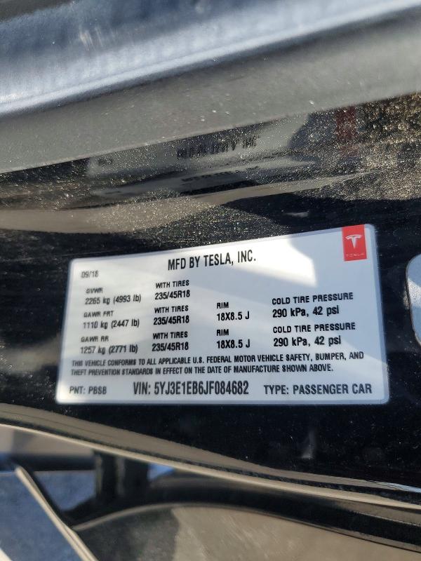 Продаж на аукціоні авто 2018 Tesla Model 3, vin: 5YJ3E1EB6JF084682, номер лоту: 63512306