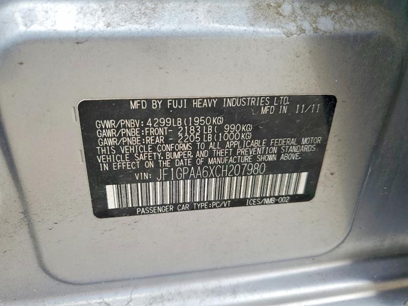 Продаж на аукціоні авто 2012 Subaru Impreza, vin: JF1GPAA6XCH207980, номер лоту: 65349836