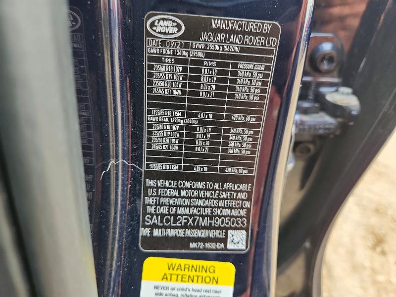 64696126 :رقم المزاد ، SALCL2FX7MH905033 vin ، 2021 Land Rover Discovery Sport مزاد بيع