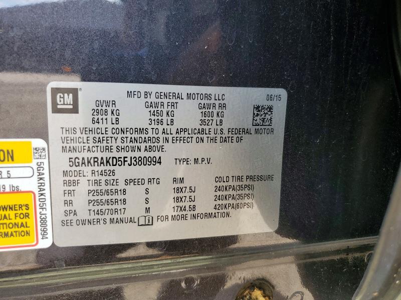 Aukcja sprzedaży 2015 Buick Enclave, vin: 5GAKRAKD5FJ380994, numer aukcji: 65807966