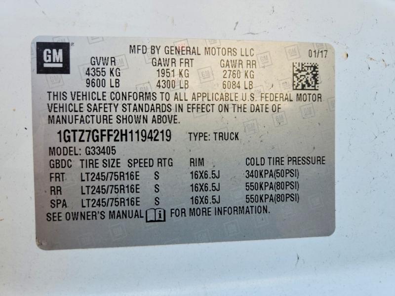 Продаж на аукціоні авто 2017 Gmc Savana, vin: 1GTZ7GFF2H1194219, номер лоту: 67242396