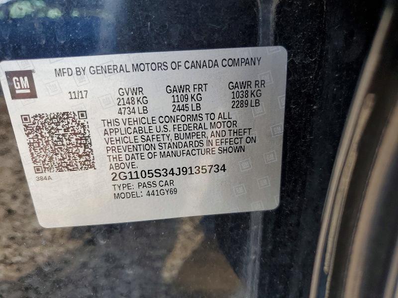 2018 Chevrolet Impala მანქანა იყიდება აუქციონზე, vin: 2G1105S34J9135734, აუქციონის ნომერი: 63999646