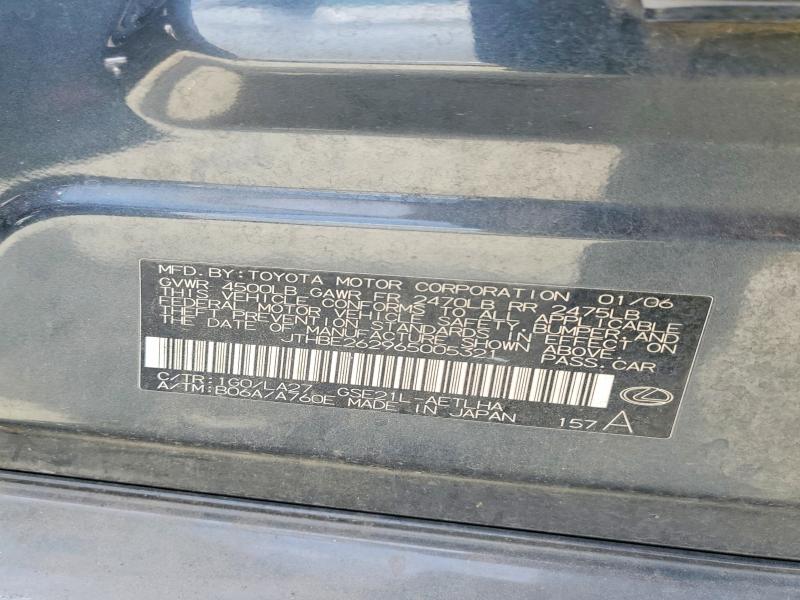 Aukcja sprzedaży 2006 Lexus Is, vin: JTHBE262965005321, numer aukcji: 65539286