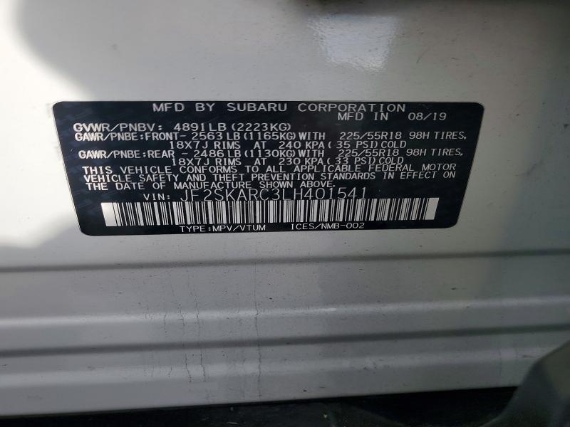 2020 Subaru Forester მანქანა იყიდება აუქციონზე, vin: JF2SKARC3LH401541, აუქციონის ნომერი: 66056056