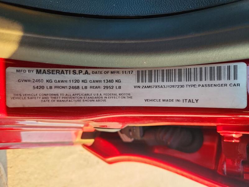Продажа на аукционе авто 2018 Maserati Ghibli, vin: ZAM57XSA3J1287230, номер лота: 67100286