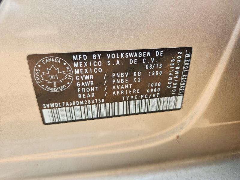2013 Volkswagen Jetta მანქანა იყიდება აუქციონზე, vin: 3VWDL7AJ8DM283756, აუქციონის ნომერი: 62649396