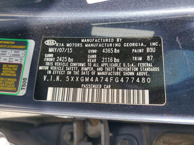 62088446 :رقم المزاد ، 5XXGM4A74FG477480 vin ، 2015 Kia Optima مزاد بيع