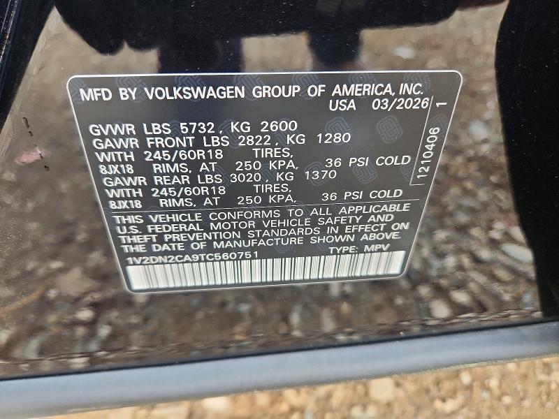 63580896 :رقم المزاد ، 1V2DN2CA9TC560751 vin ، 2026 Volkswagen Atlas مزاد بيع