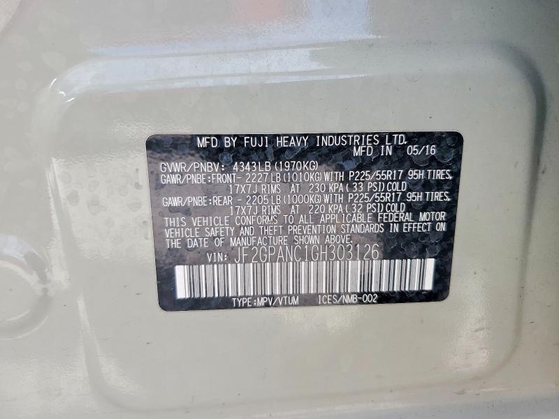 Aukcja sprzedaży 2016 Subaru Crosstrek, vin: JF2GPANC1GH303126, numer aukcji: 65866126