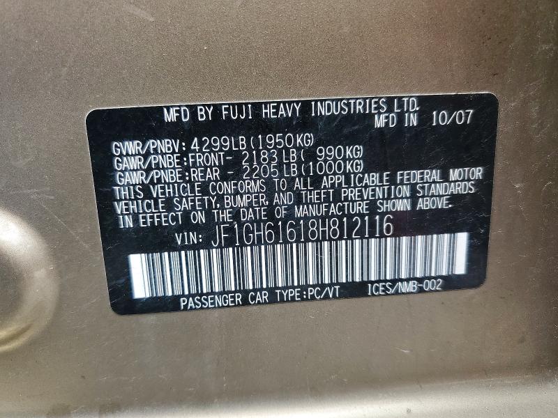 Продажа на аукционе авто 2008 Subaru Impreza, vin: JF1GH61618H812116, номер лота: 64935026