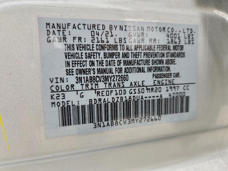 2021 Nissan Sentra მანქანა იყიდება აუქციონზე, vin: 3N1AB8CV3MY272660, აუქციონის ნომერი: 64297066