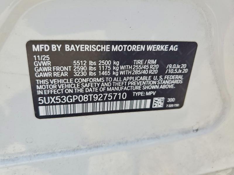 Aukcja sprzedaży 2026 Bmw X3, vin: 5UX53GP08T9275710, numer aukcji: 64122026