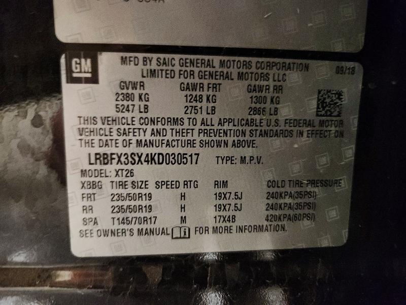 Aukcja sprzedaży 2019 Buick Envision, vin: LRBFX3SX4KD030517, numer aukcji: 66930586